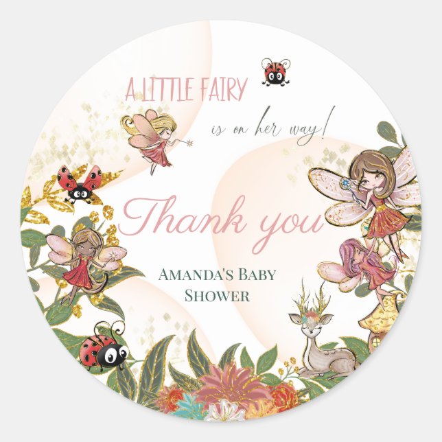 Magical Whimsical Enchanted Forest Fairy Ladybug Classic Round Sticker (Front)