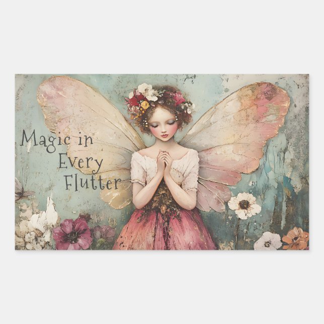 Magical Whimsical Fairy & Flower Garden with Quote Sticker (Front)