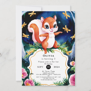 Magical Whimsical Squirrel Birthday Invitation