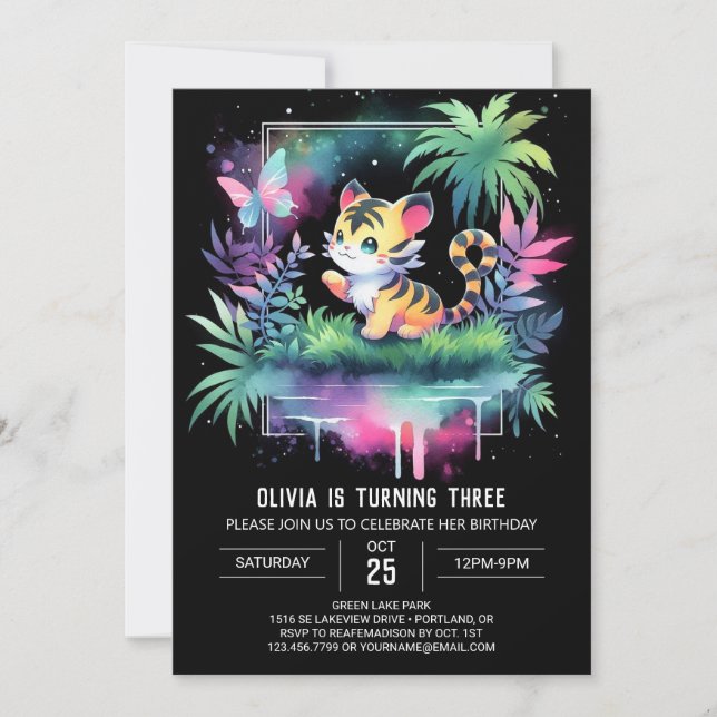 Magical Whimsy Tiger Birthday Invitation (Front)