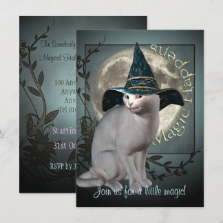 Magical White Cat Halloween Invitation