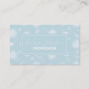 Magical White Moon Sun Stars Blue pattern Business Card