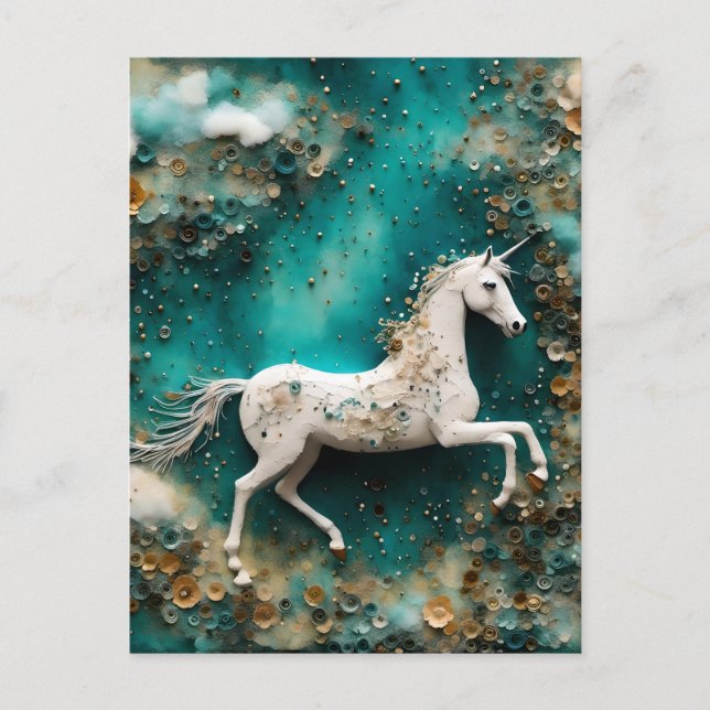 Magical White Unicorn Postcard (Front)
