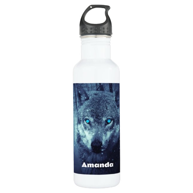 Magical Wild Wolf with Amazing Blue Eyes 710 Ml Water Bottle (Front)