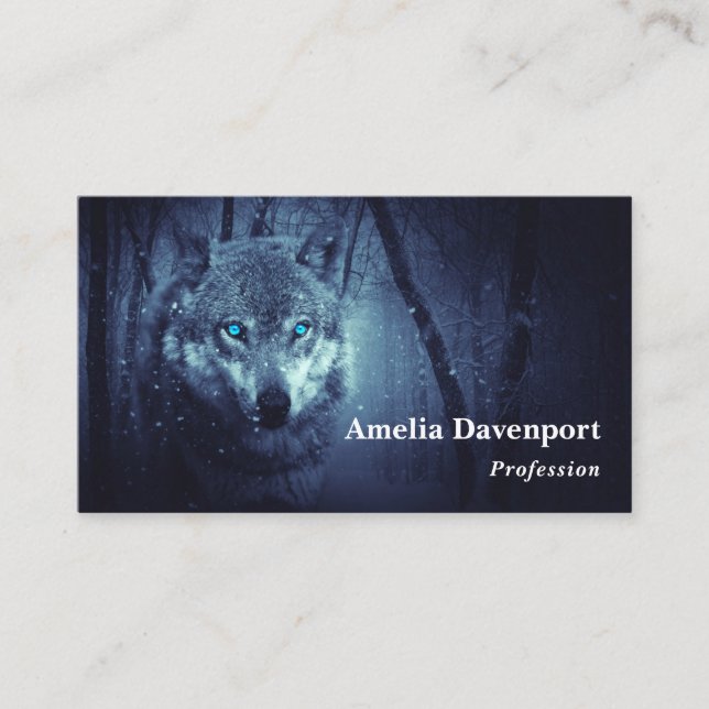 Magical Wild Wolf with Amazing Blue Eyes Business Card (Front)