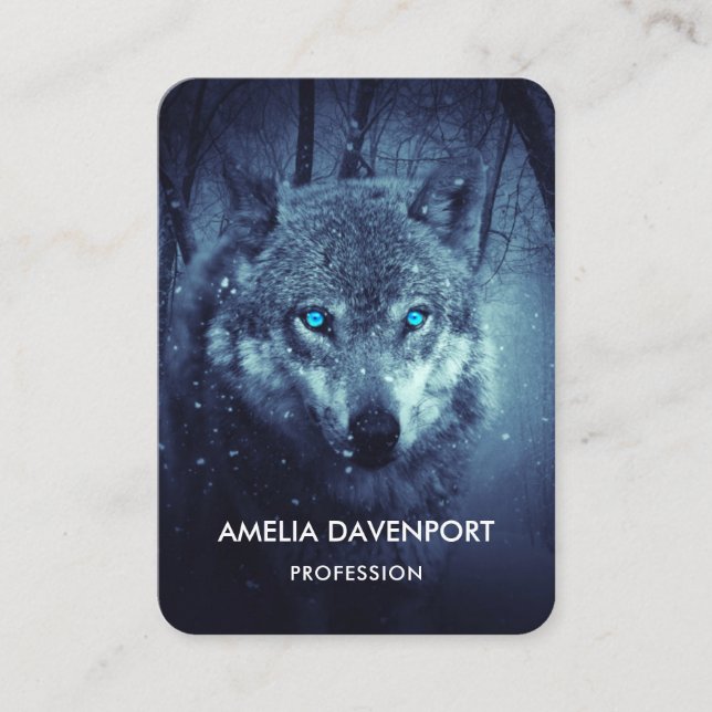 Magical Wild Wolf with Amazing Blue Eyes Business Card (Front)
