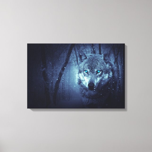 Magical Wild Wolf with Amazing Blue Eyes Canvas Print (Front)