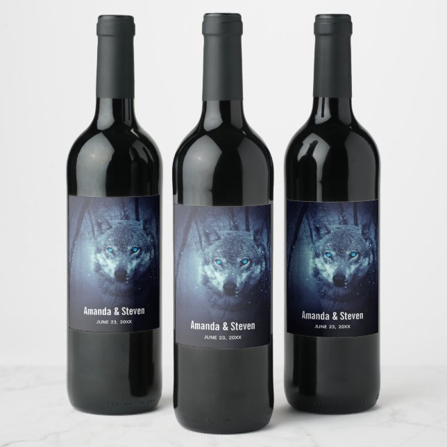 Magical Wild Wolf with Amazing Blue Eyes Event Wine Label (Bottles)