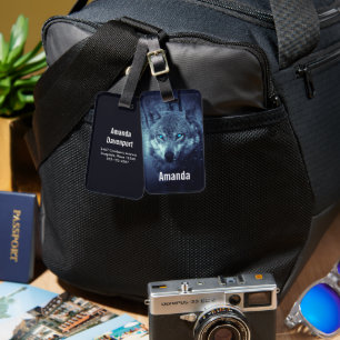 Magical Wild Wolf with Amazing Blue Eyes Luggage Tag