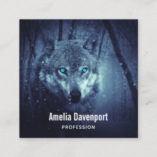 Magical Wild Wolf with Amazing Blue Eyes Square Business Card