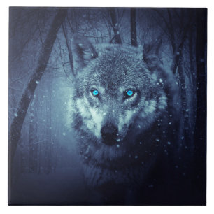 Magical Wild Wolf with Amazing Blue Eyes Tile