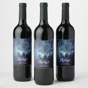 Magical Wild Wolf with Amazing Blue Eyes Wine Label