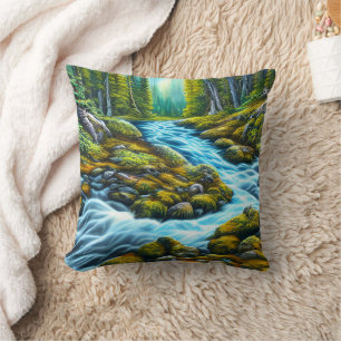 Magical Wilderness Bubbling Brook Throw Pillow