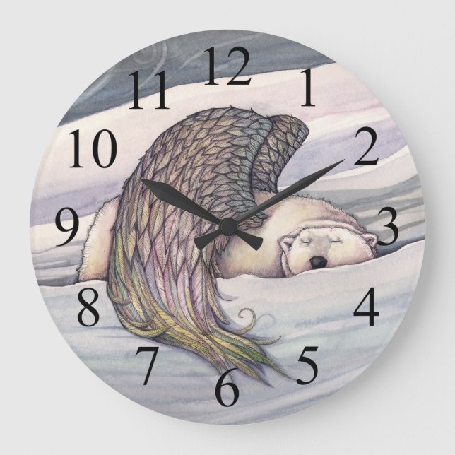 Magical Winged Polar Bear Angel Wall Clock (Front)