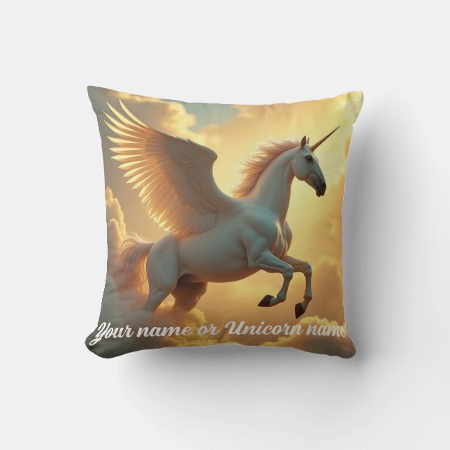 Magical winged Unicorn sky Monogram Name  Throw Pillow (Front)