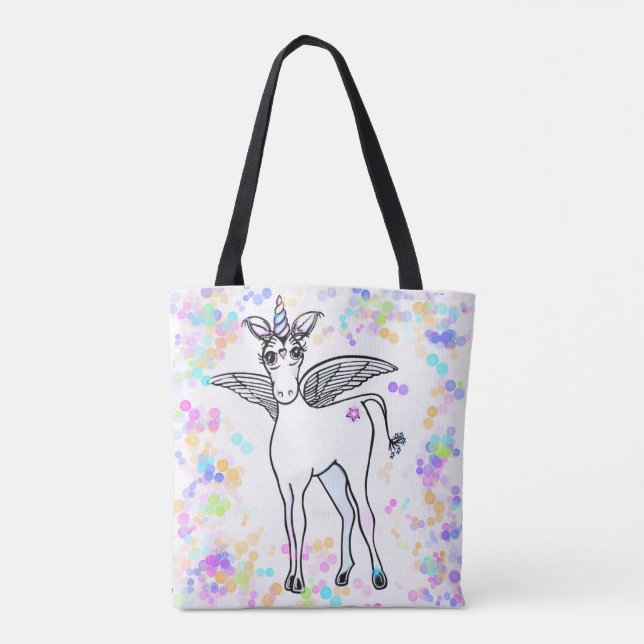 Magical winged Unicorn with colourful bubbles Tote Bag (Back)