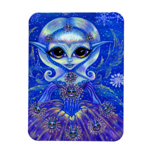 Magical Winter Fairy Girl Cats Snowflakes Big Eyes Magnet