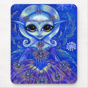 Magical Winter Fairy Girl Cats Snowflakes Big Eyes Mouse Pad