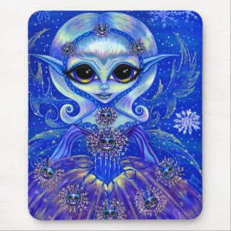 Magical Winter Fairy Girl Cats Snowflakes Big Eyes Mouse Pad