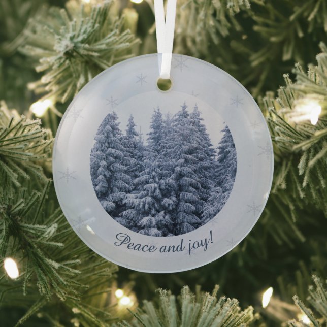 Magical winter forest -  blue, custom  glass ornament (Insitu)