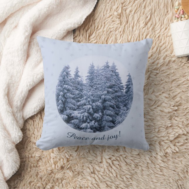 Magical winter forest -  blue, custom  throw pillow (Blanket)