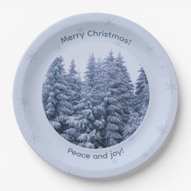 Magical winter forest - christmas party paper plate (Front)