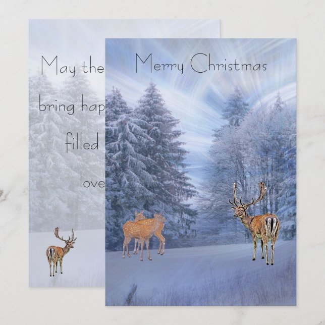 Magical winter forest with deer, christmas  holiday card (Front/Back)