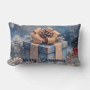Magical Winter Merry Christmas Gift Scene Lumbar Pillow
