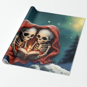 Magical winter moments, two skeletons wrapping paper