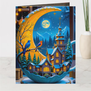Magical Winter Moonlit Village - Enchanted Fantasy Card
