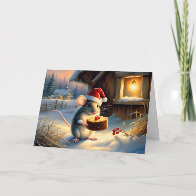 Magical Winter Mouse Fruitcake Christmas Card (Front)