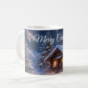 Magical Winter Night Cabin in the Woods Coffee Mug