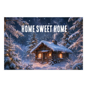 Magical Winter Night Cabin in the Woods Photo Print