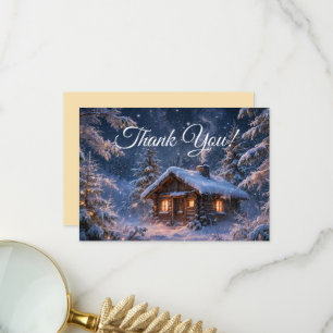 Magical Winter Night Cabin in the Woods Thank You Card