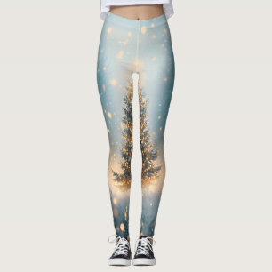 Magical Winter Snowy Forest Christmas Tree Leggings