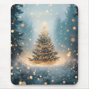 Magical Winter Snowy Forest Christmas Tree Mouse Pad