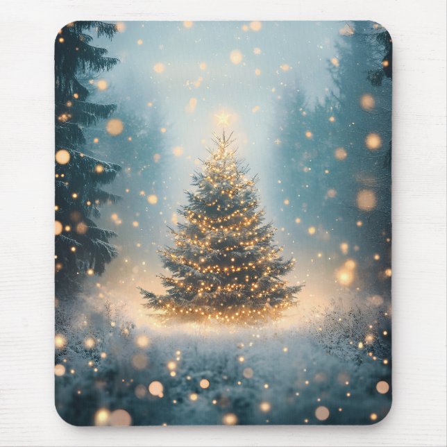 Magical Winter Snowy Forest Christmas Tree Mouse Pad (Front)