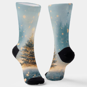 Magical Winter Snowy Forest Christmas Tree Socks