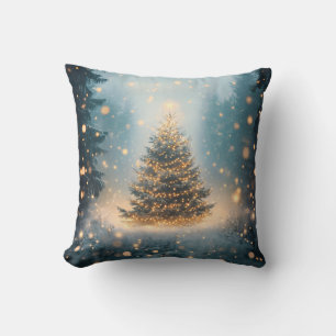 Magical Winter Snowy Forest Christmas Tree Throw Pillow