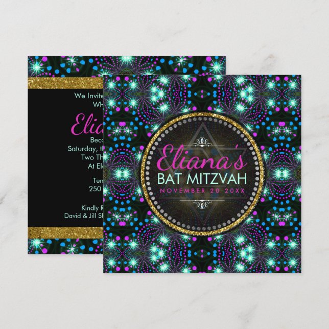 Magical Winter Sparkle Bat Mitzvah Invitation (Front/Back)