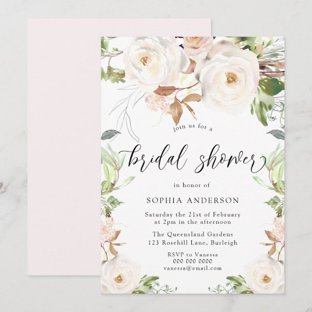 Magical Winter Spring Floral Elegant Bridal Shower Invitation (Front/Back)