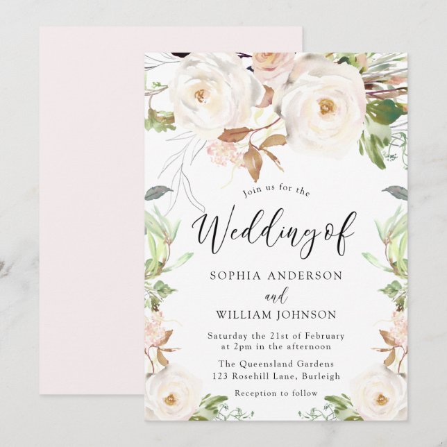 Magical Winter Spring Flowers Elegant Wedding Invitation (Front/Back)