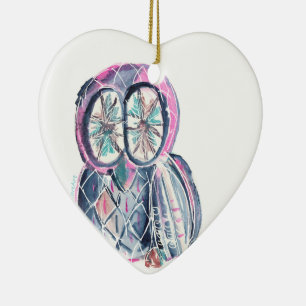 Magical Winter Watercolor Owl Ceramic Ornament