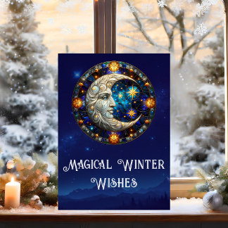 Magical Winter Wishes Celestial Moon Christmas Holiday Card