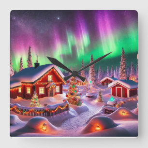 Magical Winter Wonderland: Santa's Village Square Wall Clock