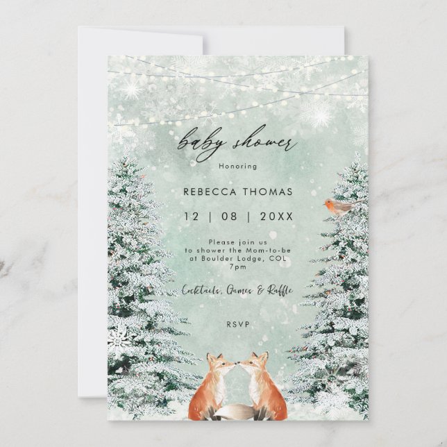 magical winter woodland fox baby shower Invitation (Front)
