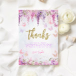 Magical Wisteria Gold Butterfly Kids Birthday Thank You Card<br><div class="desc">Design features pastel colours like lavender, mint, and baby pink, adorned with gentle wisteria flowers and playful butterflies. These elements create a soft, magical feel. The invitation features the words "thanks" in shiny gold glitter script, adding a touch of sparkle and fun. This simple yet enchanting design is perfect for...</div>