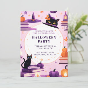 Magical Witch Cat Halloween Party Invitation