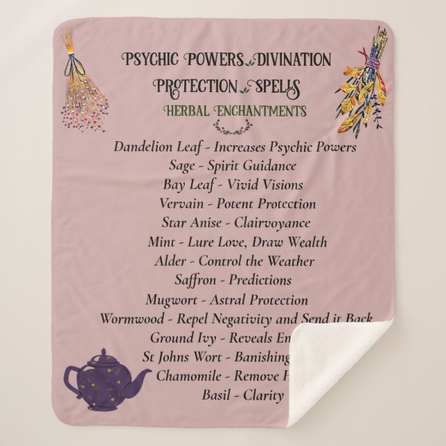 Magical Witch Herbal Pink Sherpa Blanket (Front)