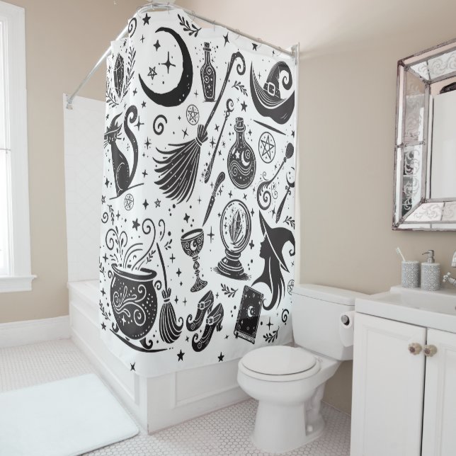Magical Witch Whimsical Wiccan Pagan Black & White (In Situ)